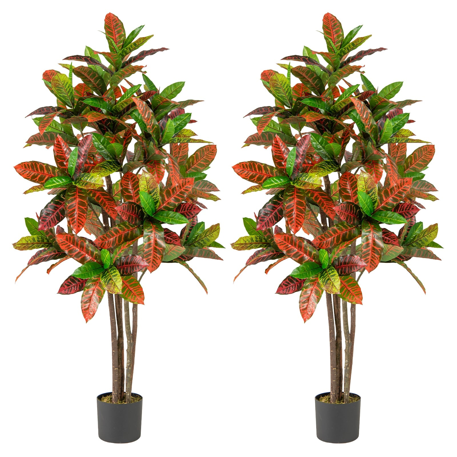 2 Pack 150cm Artificial Croton Plant with Multi-colored PEVA Leaves