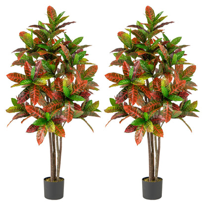 2 Pack 150cm Artificial Croton Plant with Multi-colored PEVA Leaves