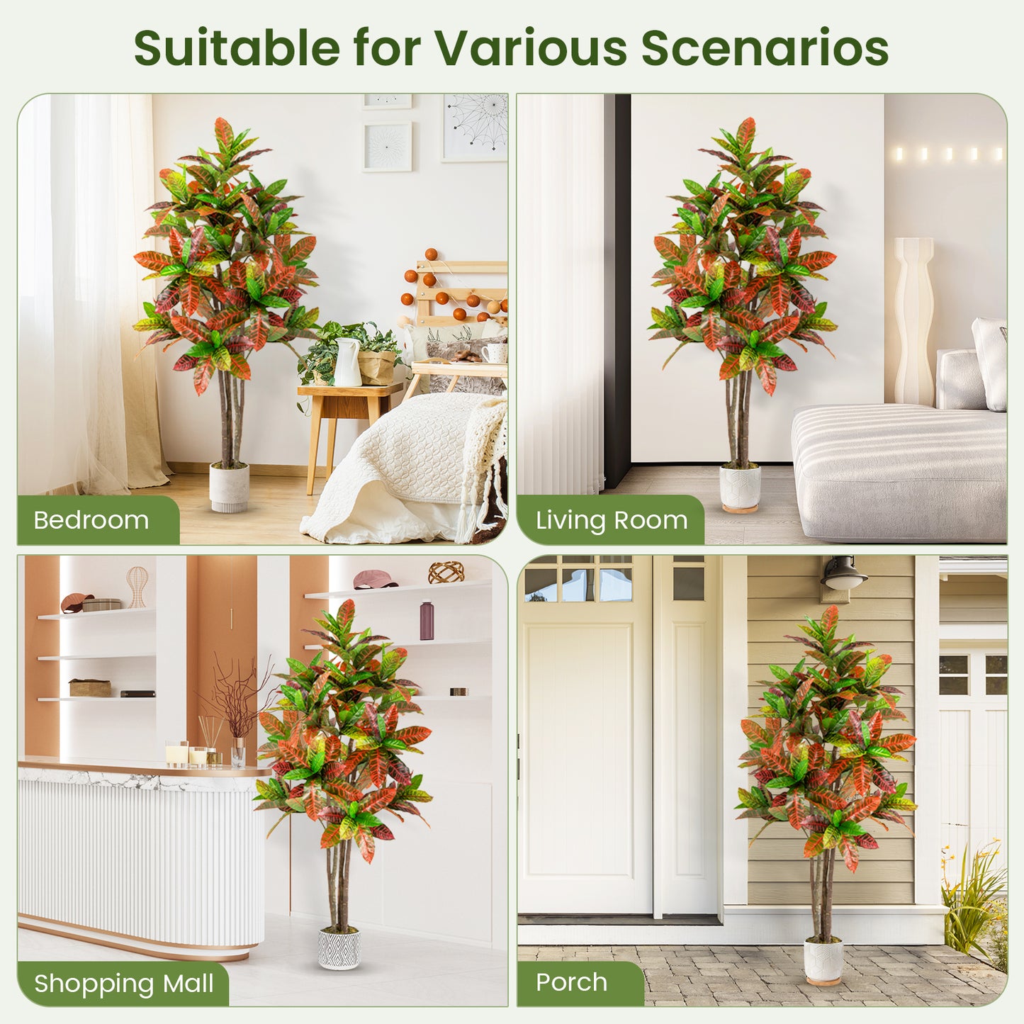2 Pack 150cm Artificial Croton Plant with Multi-colored PEVA Leaves