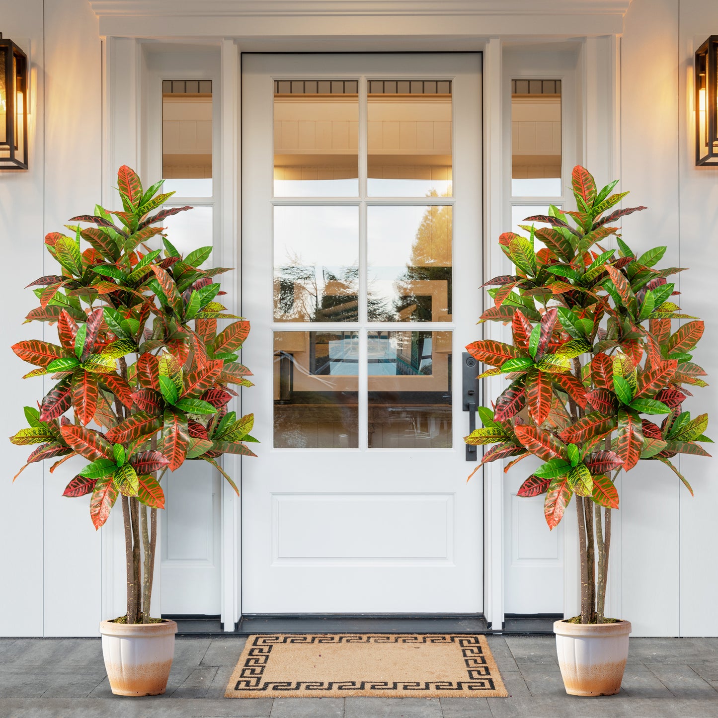 2 Pack 150cm Artificial Croton Plant with Multi-colored PEVA Leaves
