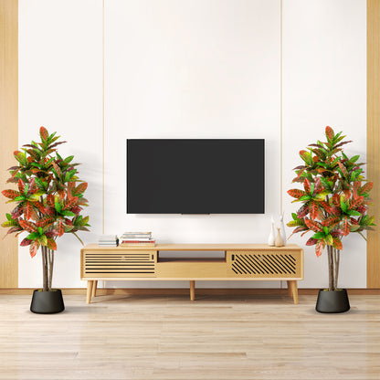2 Pack 150cm Artificial Croton Plant with Multi-colored PEVA Leaves