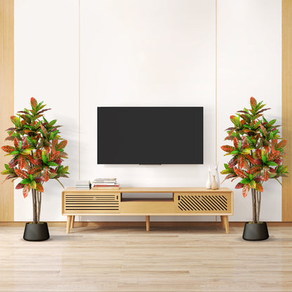 2 Pack 150cm Artificial Croton Plant with Multi-colored PEVA Leaves