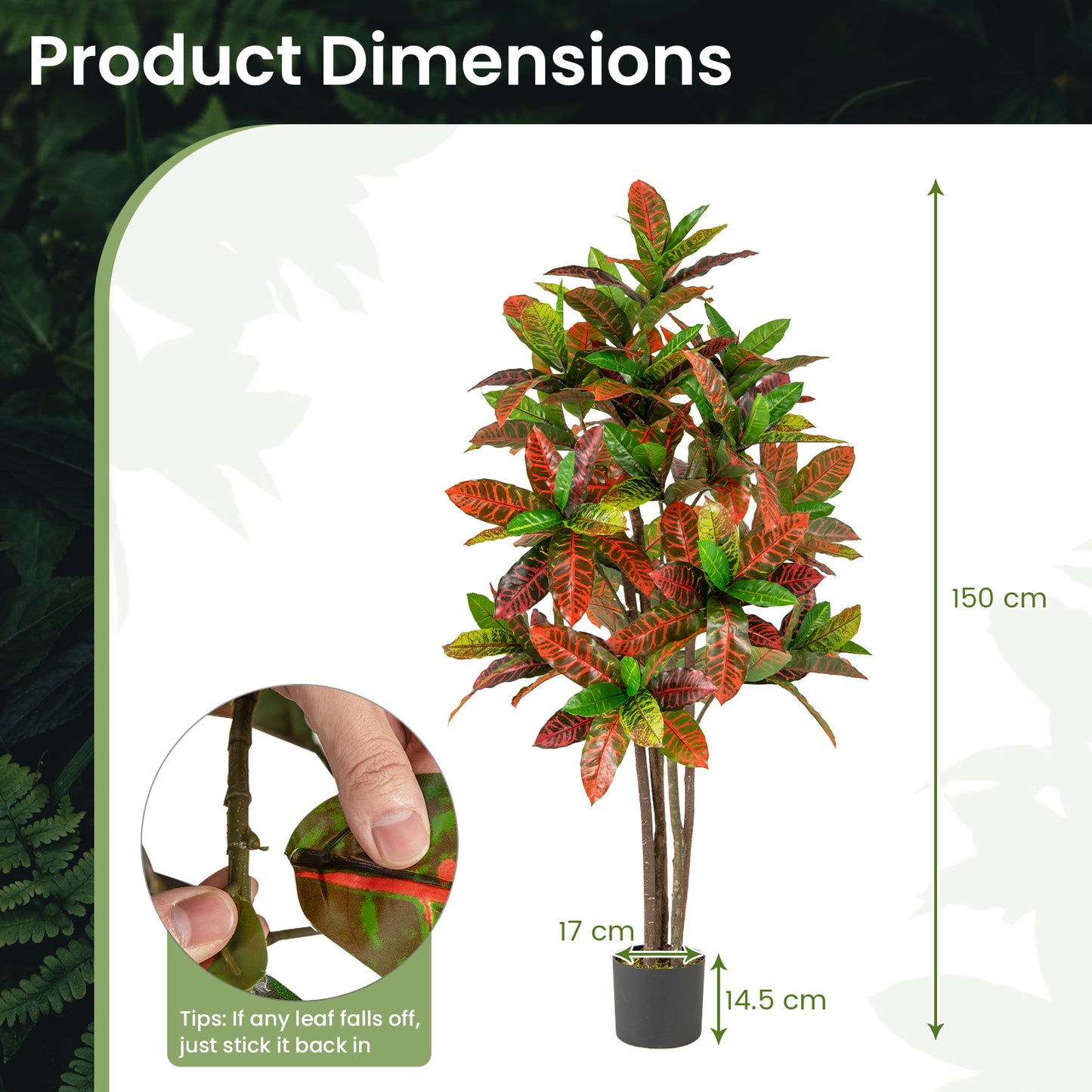 2 Pack 150cm Artificial Croton Plant with Multi-colored PEVA Leaves