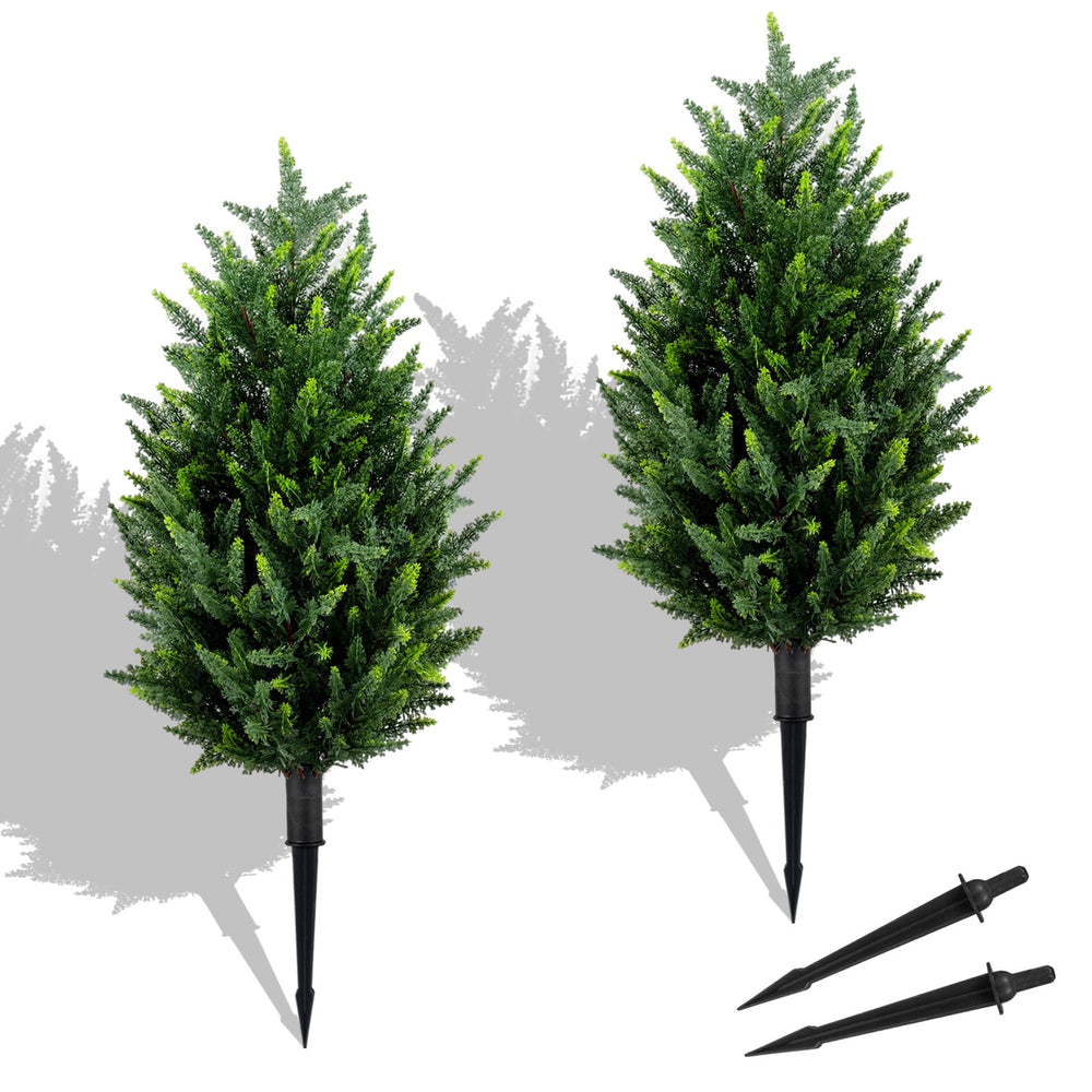 2 Pack 90 CM Artificial Cypress Topiary Trees with Ground Spikes for Indoor and Outdoor