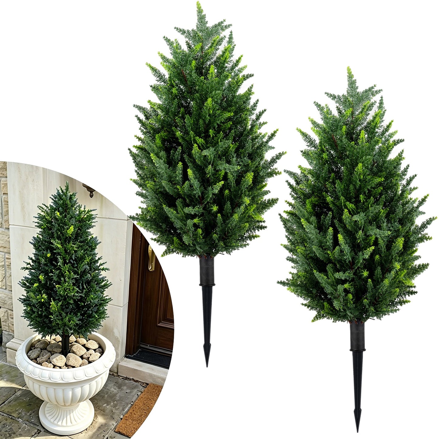 2 Pack 90 CM Artificial Cypress Topiary Trees with Ground Spikes for Indoor and Outdoor