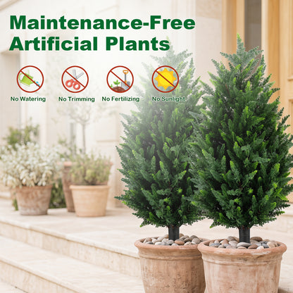 2 Pack 90 CM Artificial Cypress Topiary Trees with Ground Spikes for Indoor and Outdoor