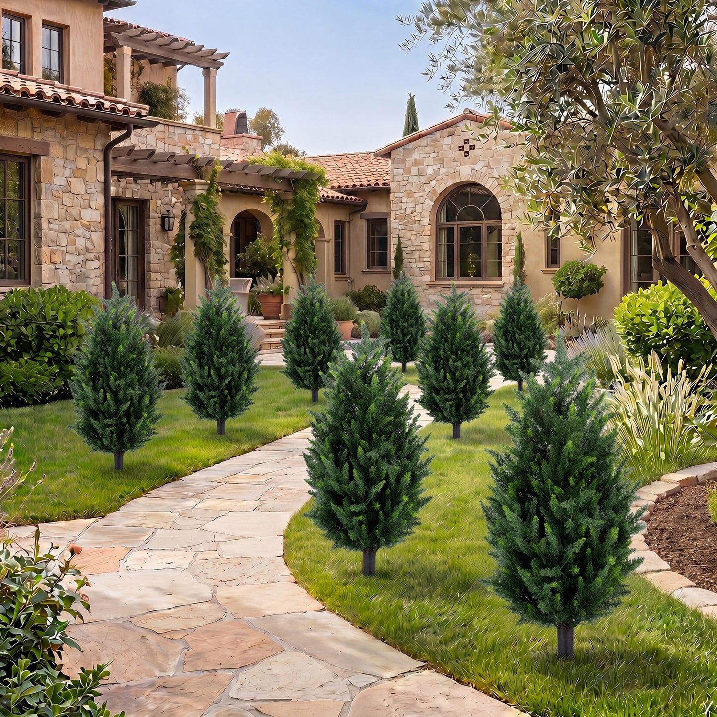 2 Pack 90 CM Artificial Cypress Topiary Trees with Ground Spikes for Indoor and Outdoor