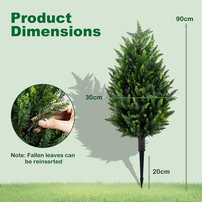 2 Pack 90 CM Artificial Cypress Topiary Trees with Ground Spikes for Indoor and Outdoor