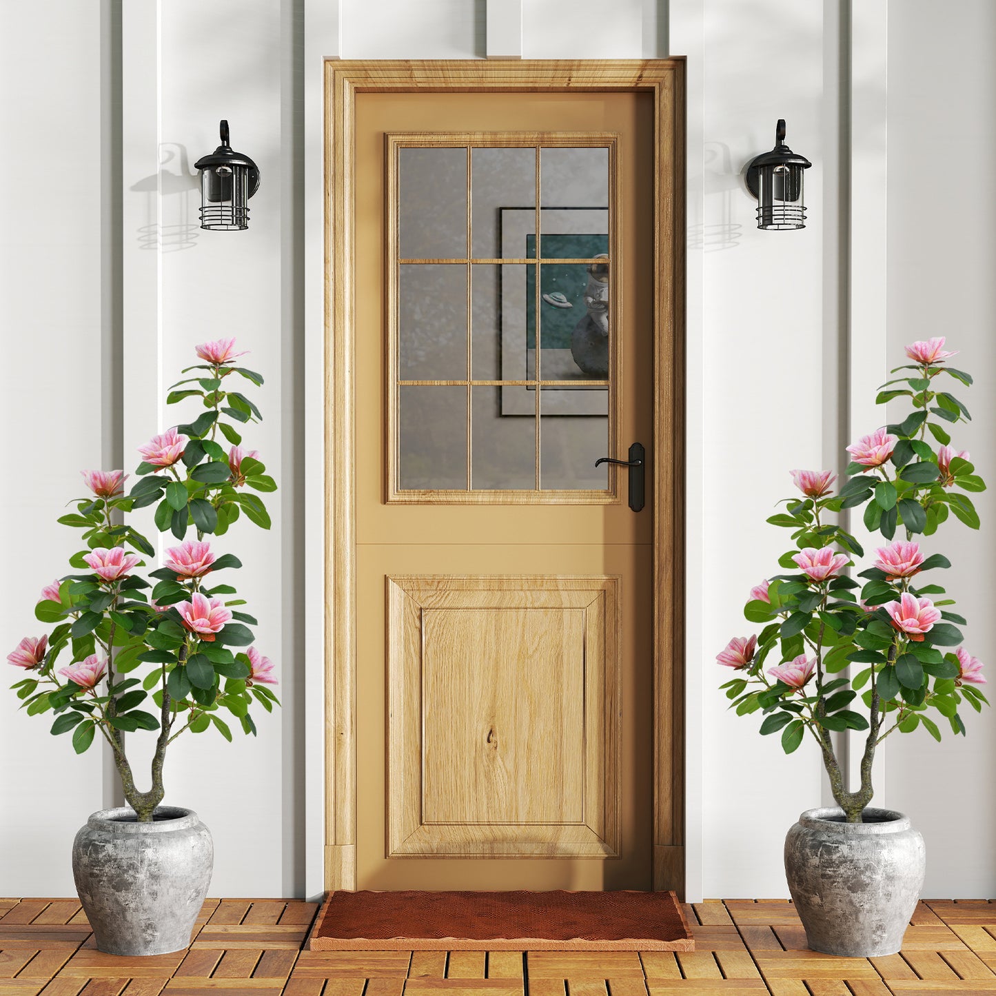 2 Pack Artificial Magnolia Tree Faux Flower Plant in Nursery Pot-Pink