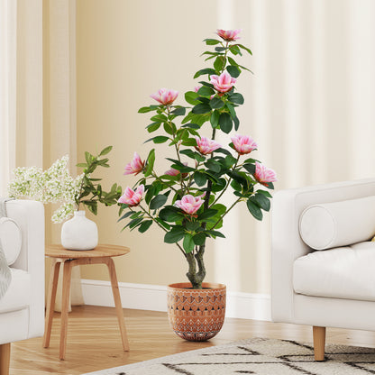 2 Pack Artificial Magnolia Tree Faux Flower Plant in Nursery Pot-Pink