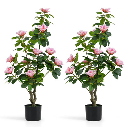 2 Pack Artificial Magnolia Tree Faux Flower Plant in Nursery Pot-Pink