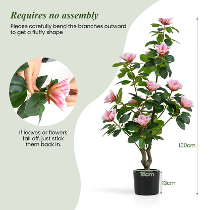 2 Pack Artificial Magnolia Tree Faux Flower Plant in Nursery Pot-Pink