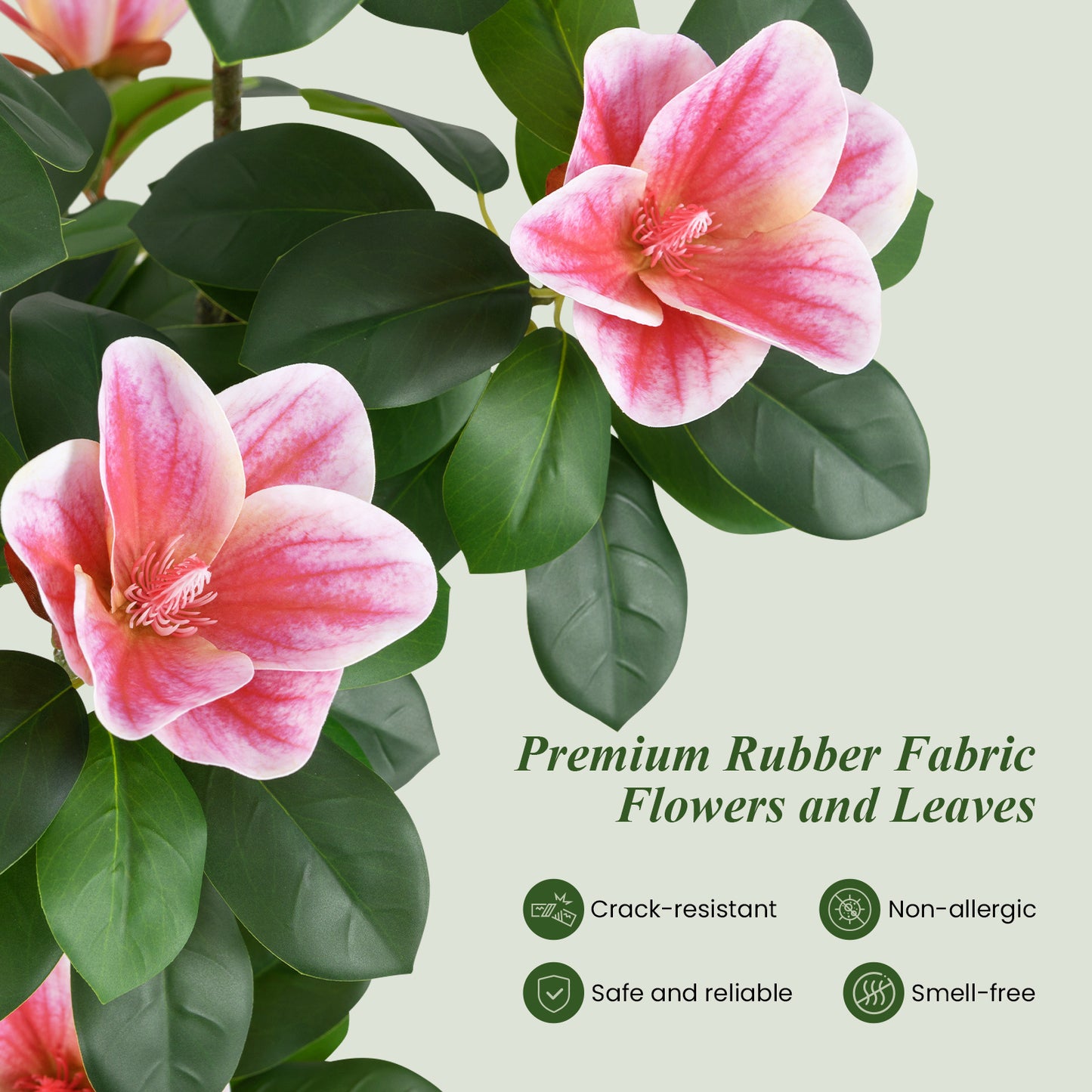2 Pack Artificial Magnolia Tree Faux Flower Plant in Nursery Pot-Pink