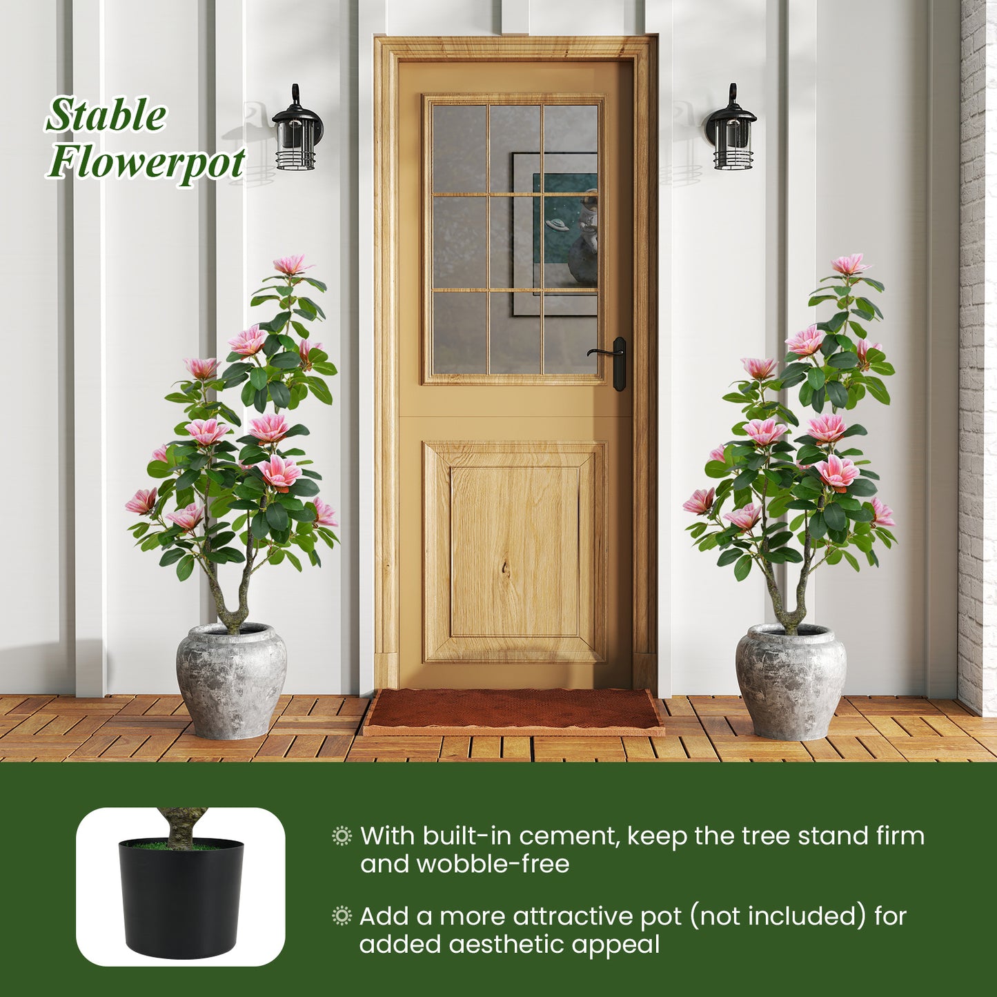 2 Pack Artificial Magnolia Tree Faux Flower Plant in Nursery Pot-Pink