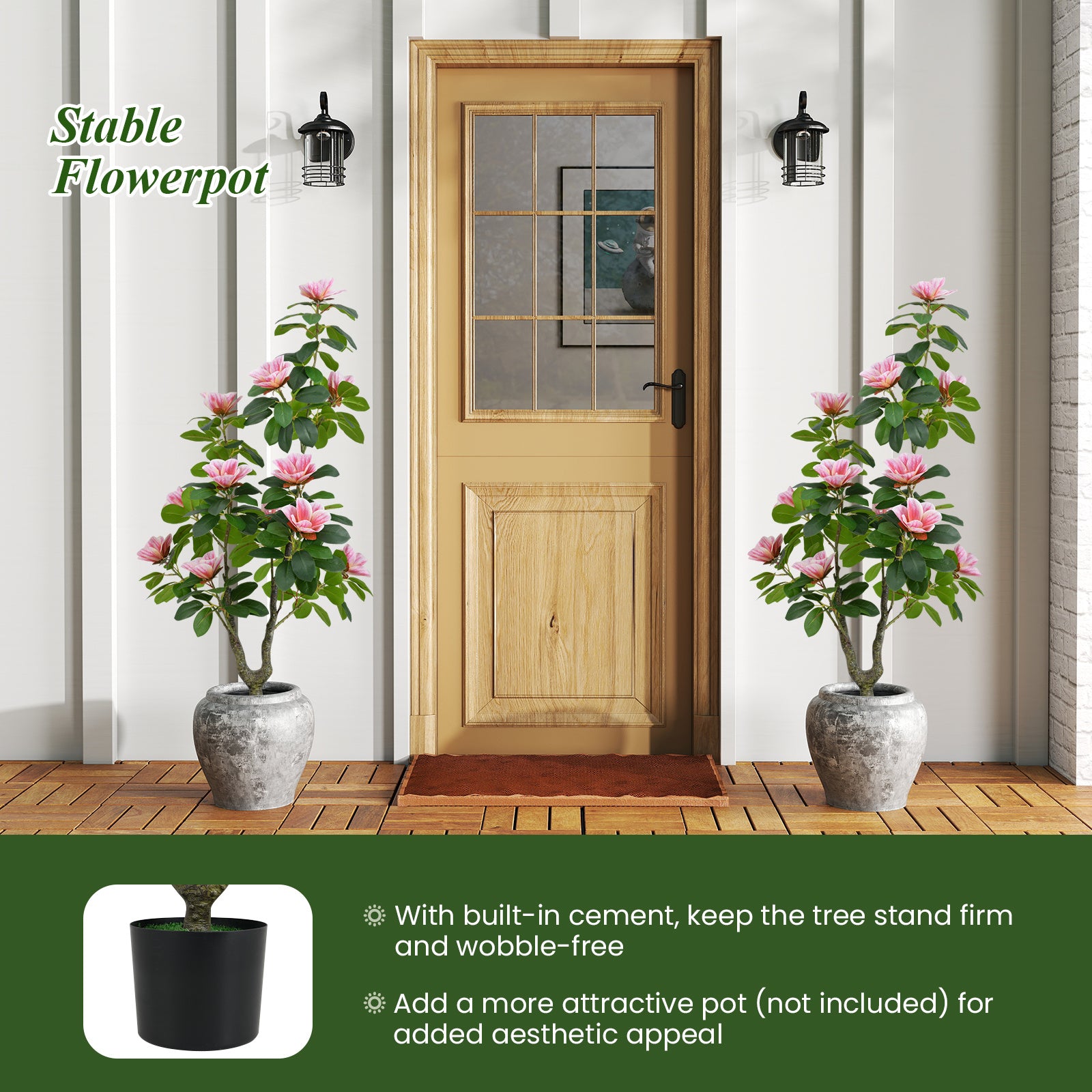 2 Pack Artificial Magnolia Tree Faux Flower Plant in Nursery Pot-Pink