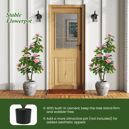2 Pack Artificial Magnolia Tree Faux Flower Plant in Nursery Pot-Pink