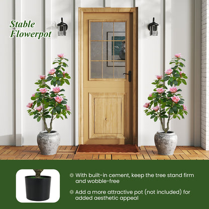 2 Pack Artificial Magnolia Tree Faux Flower Plant in Nursery Pot-Pink