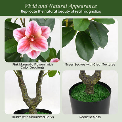 2 Pack Artificial Magnolia Tree Faux Flower Plant in Nursery Pot-Pink