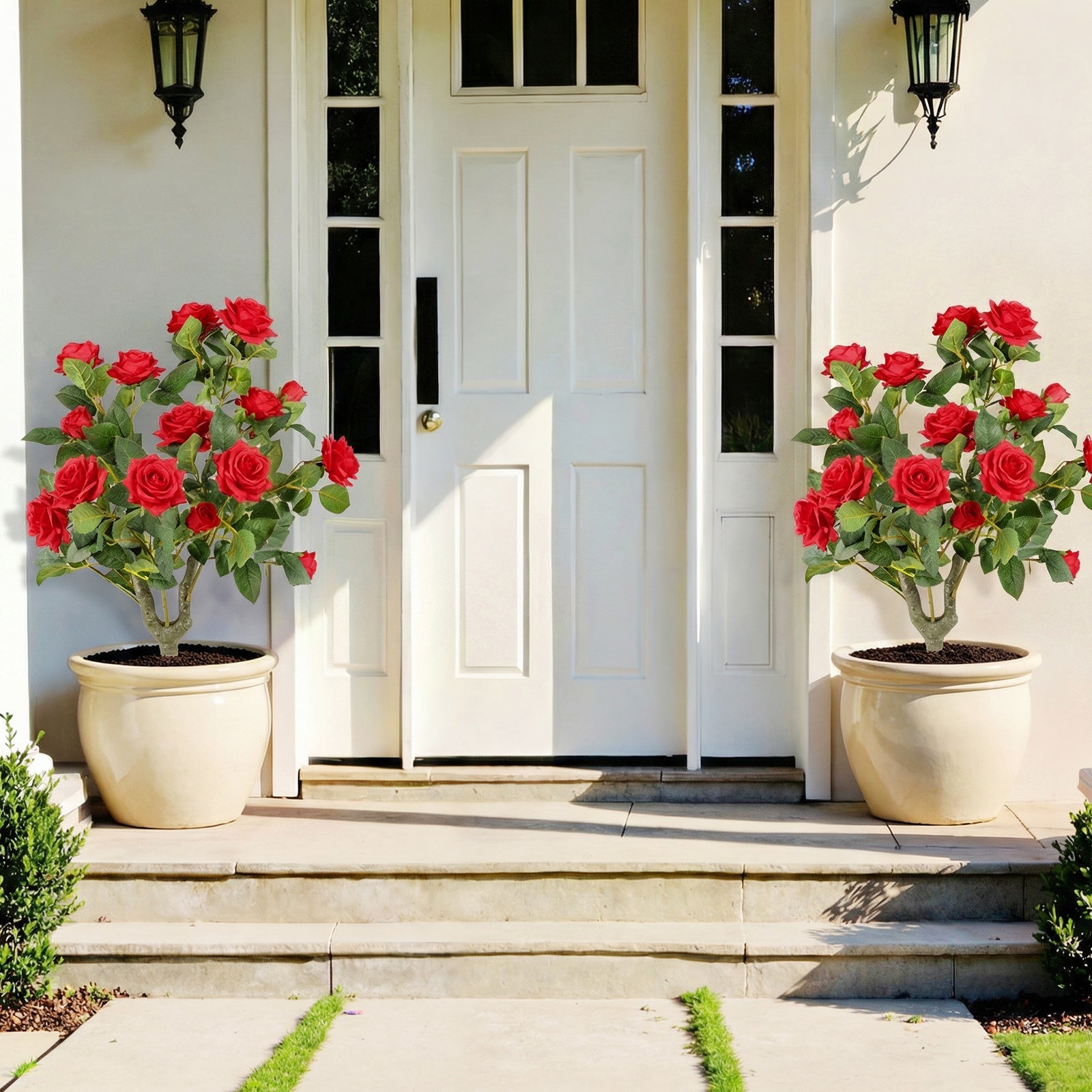 2 Pack Artificial Rose Flower Trees 80 CM Fake Shrub Plants-Red