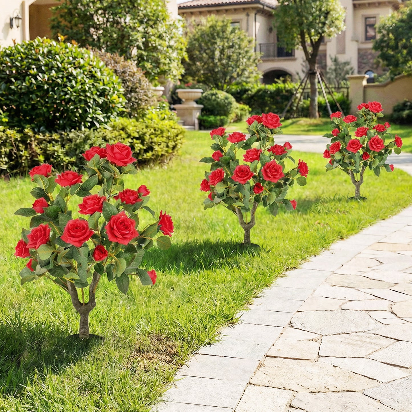 2 Pack Artificial Rose Flower Trees 80 CM Fake Shrub Plants-Red