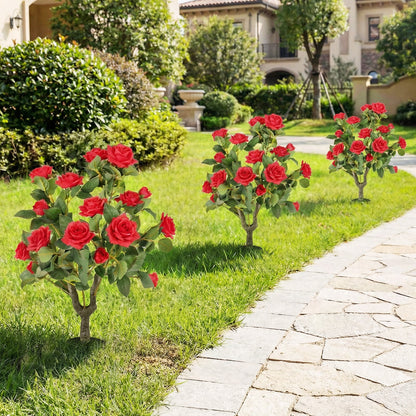 2 Pack Artificial Rose Flower Trees 80 CM Fake Shrub Plants-Red