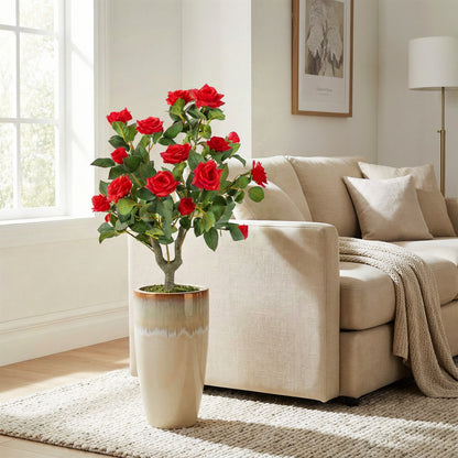 2 Pack Artificial Rose Flower Trees 80 CM Fake Shrub Plants-Red