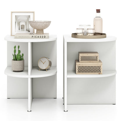 2 Pack Half Round End Table 2-Tier Half Moon Side Table with Open Shelves-White