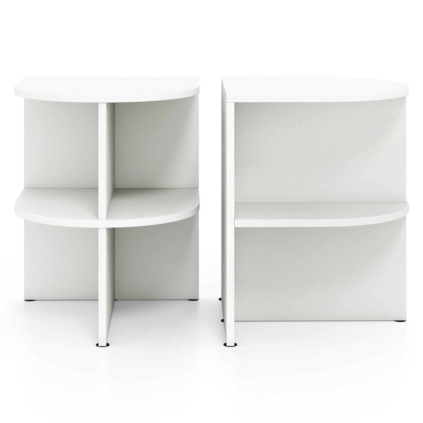 2 Pack Half Round End Table 2-Tier Half Moon Side Table with Open Shelves-White