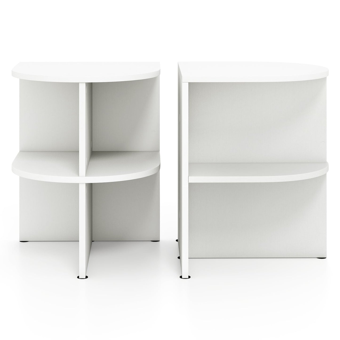 2 Pack Half Round End Table 2-Tier Half Moon Side Table with Open Shelves-White