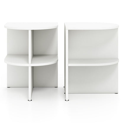 2 Pack Half Round End Table 2-Tier Half Moon Side Table with Open Shelves-White