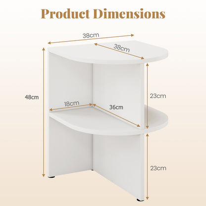 2 Pack Half Round End Table 2-Tier Half Moon Side Table with Open Shelves-White