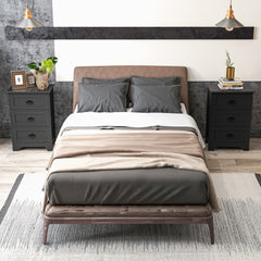 2 Pack Vintage 3-Tier Nightstand with Exquisite Metal Handles-Black