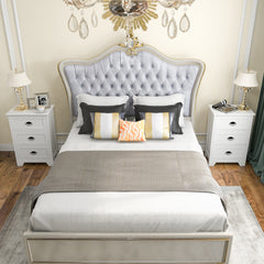 2 Pack Vintage 3-Tier Nightstand with Exquisite Metal Handles-White