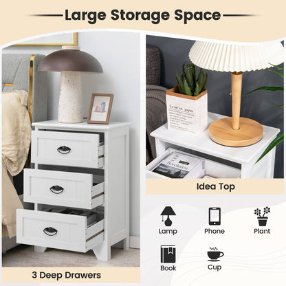 2 Pack Vintage 3-Tier Nightstand with Exquisite Metal Handles-White