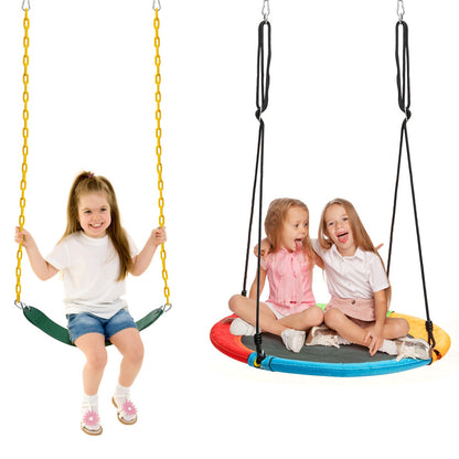 2 Pieces Strap Swing Seat and Saucer Tree Swing Set