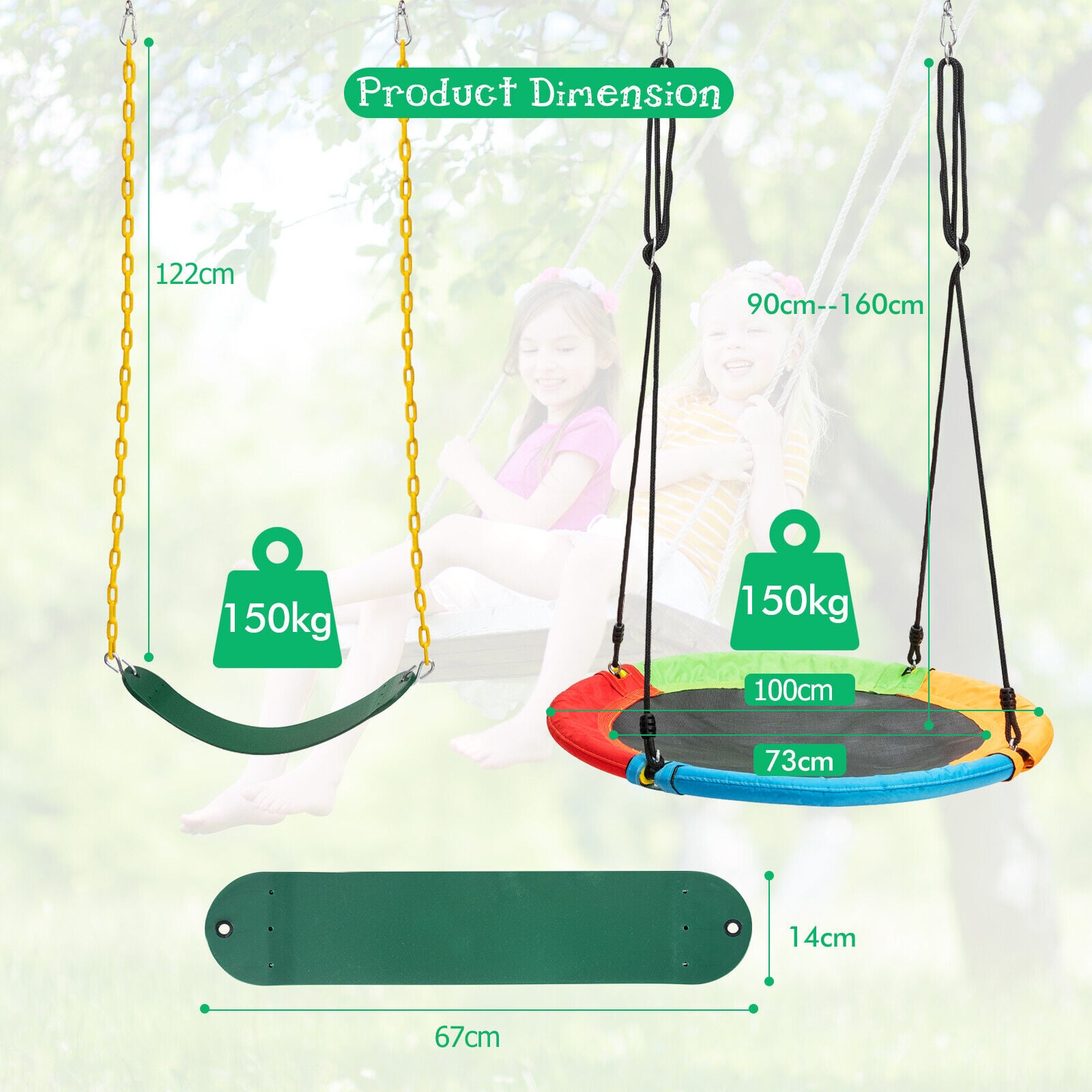 2 Pieces Strap Swing Seat and Saucer Tree Swing Set