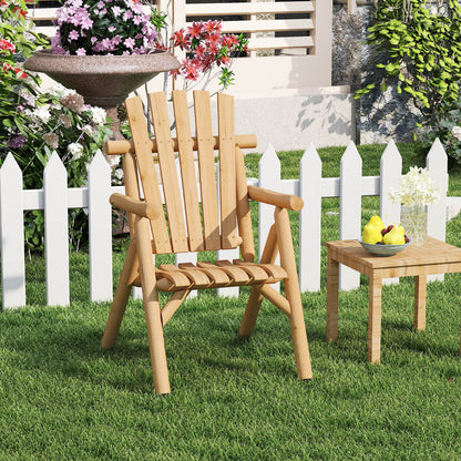 2-Person Fire Pit Lounge Chair with Slatted Backrest Built-in Armrest and Curved Seat-Natural