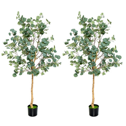 2-Piece 1.65 m Artificial Eucalyptus Tree with Silver Dollar Leaves