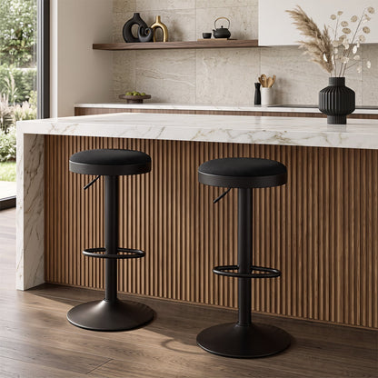 2 Piece Kitchen Bar Stool with Height Adjustment and D-Shaped Footrest-Black