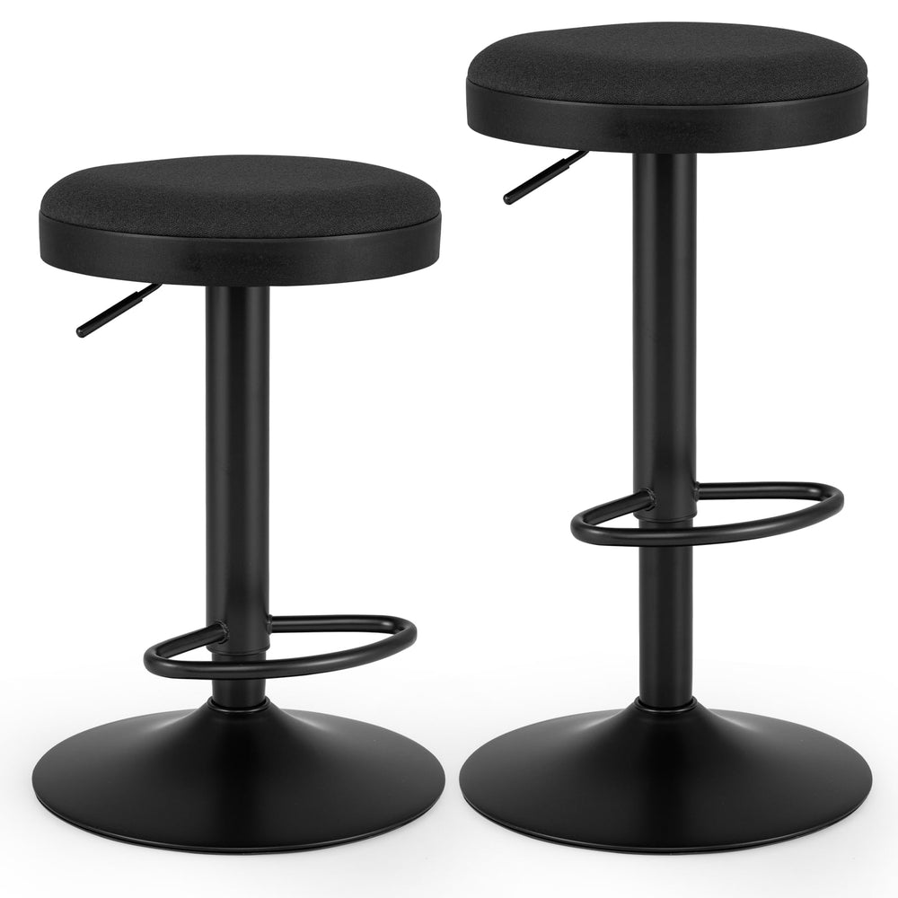 2 Piece Kitchen Bar Stool with Height Adjustment and D-Shaped Footrest-Black