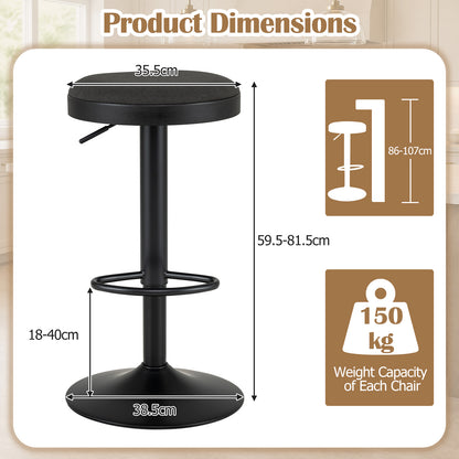 2 Piece Kitchen Bar Stool with Height Adjustment and D-Shaped Footrest-Black