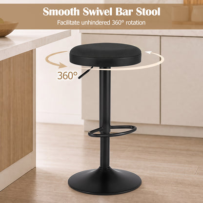 2 Piece Kitchen Bar Stool with Height Adjustment and D-Shaped Footrest-Black