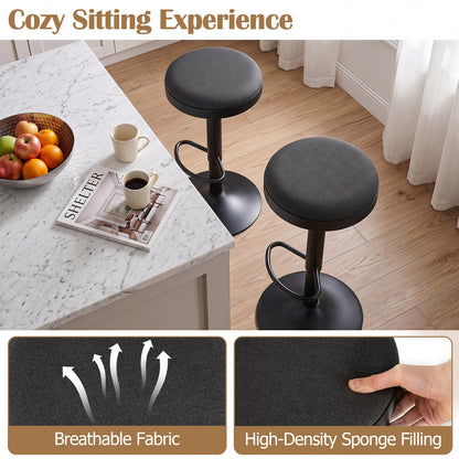 2 Piece Kitchen Bar Stool with Height Adjustment and D-Shaped Footrest-Black