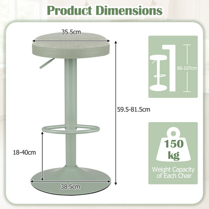 2 Piece Kitchen Bar Stool with Height Adjustment and D-Shaped Footrest-Green