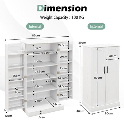 2-Piece Kitchen Pantry Cabinet and Mobile Kitchen Island Cart Set