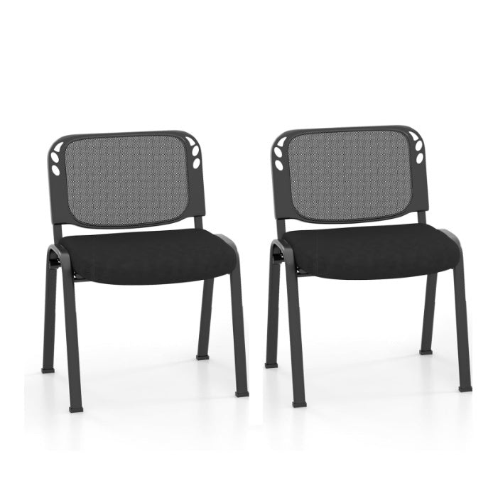 2 Piece Modern Stackable Upholstered Armless Conference Reception Chair-Black