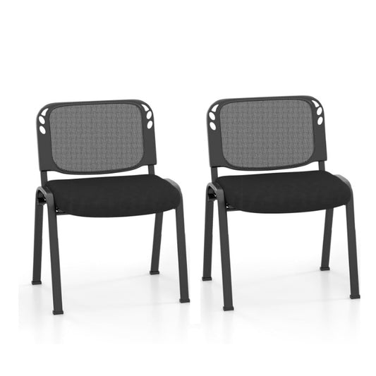 2 Piece Modern Stackable Upholstered Armless Conference Reception Chair-Black