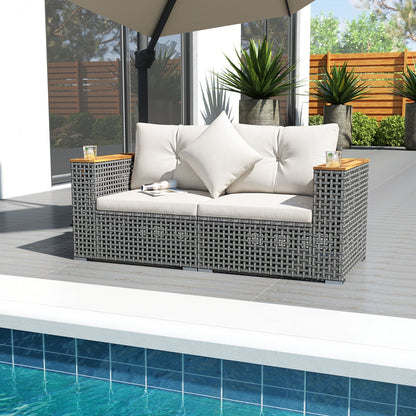 2-Piece Patio Corner Sofa Set Outdoor Sectional Wicker Loveseat with Thick Cushions-White