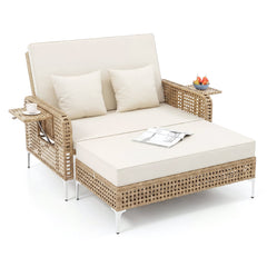 2-Piece Patio Daybed Set with Storage Ottoman-White