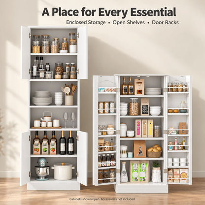 2-Piece White Kitchen Pantry Cabinet Set with Adjustable Shelves